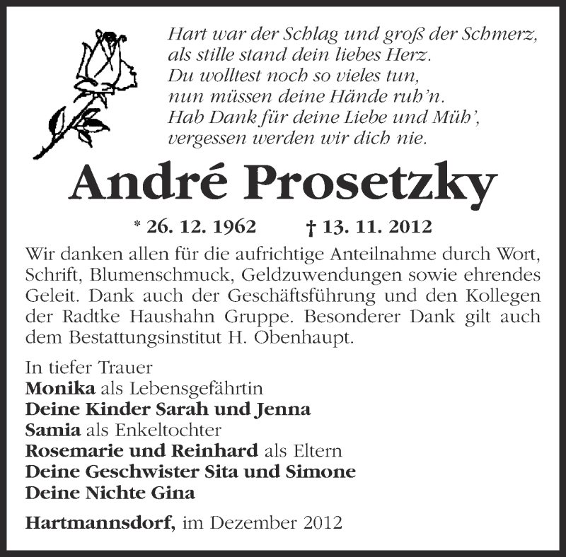  Traueranzeige für Andre Prosetzky vom 08.12.2012 aus Märkische Oderzeitung