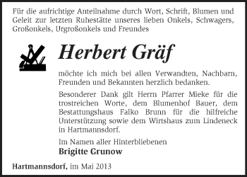 Traueranzeige von Herbert Gräf von Märkische Oderzeitung