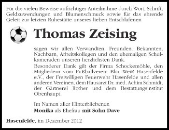 Traueranzeige von Thomas Zeising von Märkische Oderzeitung