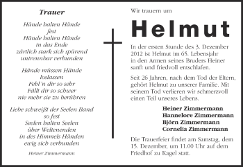 Traueranzeige von Helmut Zimmermann von Märkische Oderzeitung