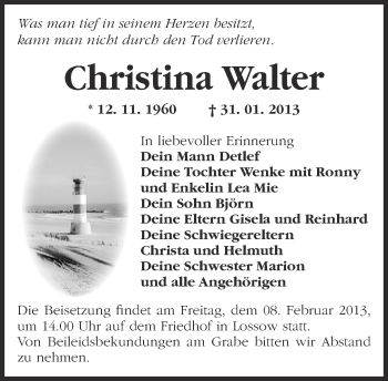 Traueranzeige von Christina Walter von Märkische Oderzeitung