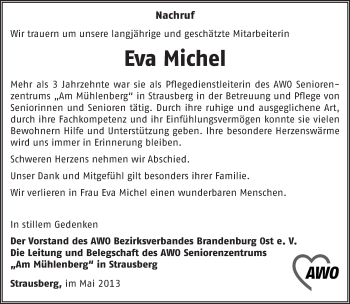 Traueranzeige von Eva Michel von Märkische Oderzeitung