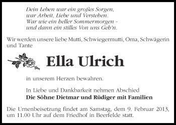 Traueranzeige von Ella Ulrich von Märkische Oderzeitung