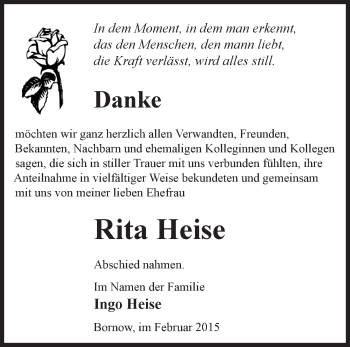 Traueranzeige von Rita Heise von Märkische Oderzeitung