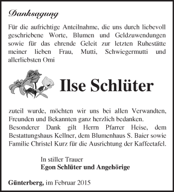 Traueranzeige von Ilse Schlüter von Märkische Oderzeitung