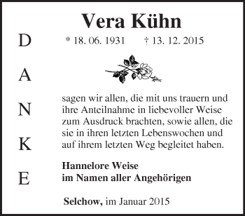 Traueranzeige von Vera Kühn von Märkische Oderzeitung