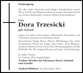 Traueranzeige von Dora Trzesicki von Märkische Oderzeitung