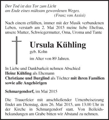 Traueranzeige von Ursula Kühling von Märkische Oderzeitung