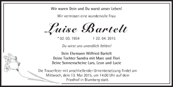 Traueranzeige von Luise Bartelt von Märkische Oderzeitung