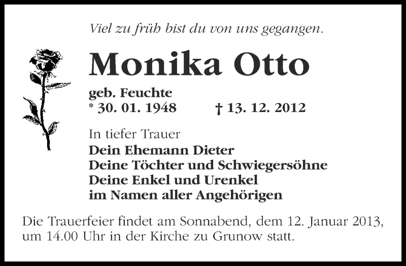  Traueranzeige für Monika Otto vom 22.12.2012 aus Märkische Oderzeitung