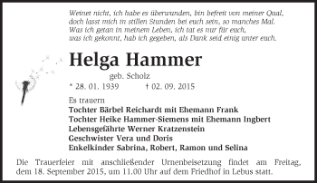 Traueranzeige von Helga Hammer von Märkische Oderzeitung