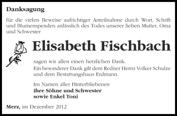 Traueranzeige von Elisabeth Fischbach von Märkische Oderzeitung