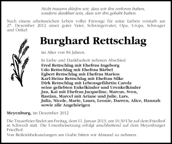 Traueranzeige von Burghard Rettschlag von Märkische Oderzeitung