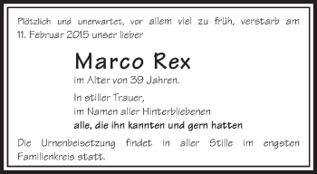Traueranzeige von Marco Rex von Märkische Oderzeitung