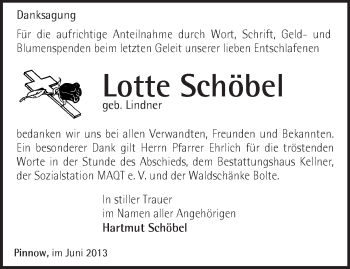 Traueranzeige von Lotte Schöbel von Märkische Oderzeitung