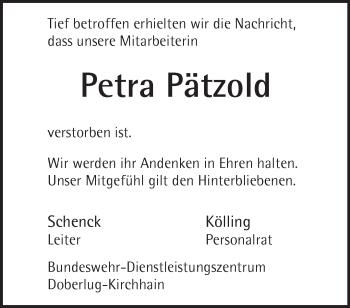 Traueranzeige von Petra Pätzold von Märkische Oderzeitung