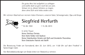 Traueranzeige von Siegfried Herfurth von Märkische Oderzeitung