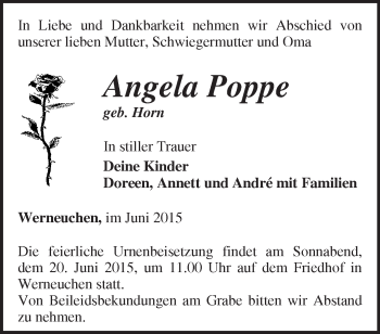 Traueranzeige von Angela Poppe von Märkische Oderzeitung