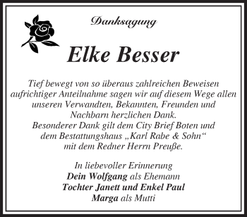 Traueranzeige von Elke Besser von Märkische Oderzeitung