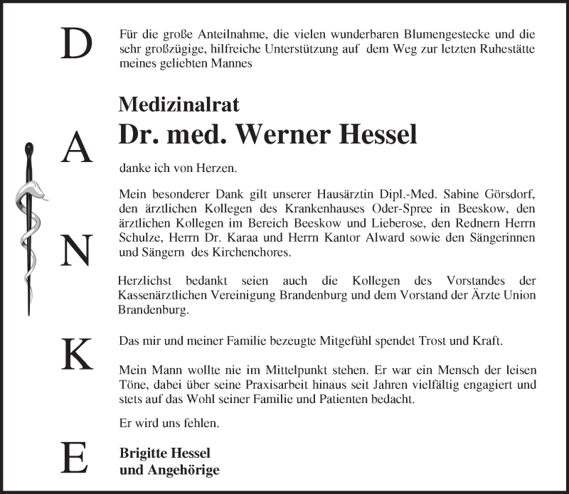 Traueranzeige für Werner Hessel vom 29.06.2013 aus Märkische Oderzeitung