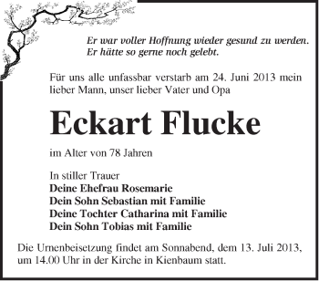 Traueranzeige von Eckart Flucke von Märkische Oderzeitung