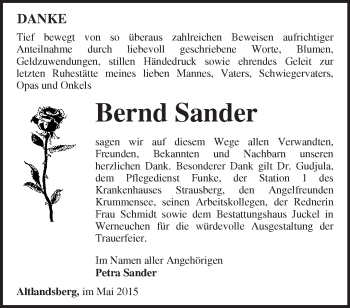 Traueranzeige von Bernd Sander von Märkische Oderzeitung