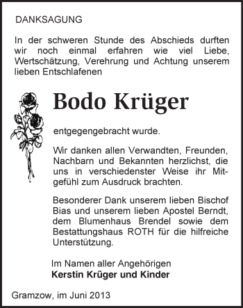 Traueranzeige von Bodo Krüger von Märkische Oderzeitung