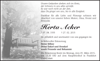 Traueranzeige von Herta Acker von Märkische Oderzeitung