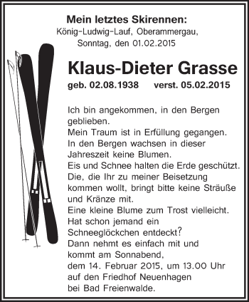 Traueranzeige von Klaus-Dieter Grasse von Märkische Oderzeitung