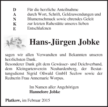 Traueranzeige von Hans-Jürgen Jobke von Märkische Oderzeitung