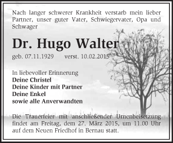 Traueranzeige von Hugo Walter von Märkische Oderzeitung