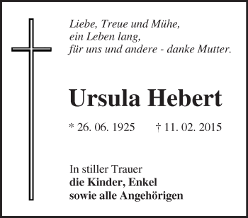 Traueranzeige von Ursula Hebert von Märkische Oderzeitung