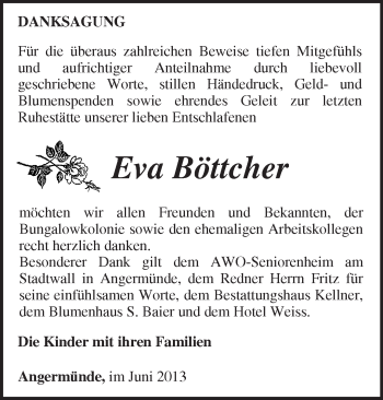 Traueranzeige von Eva Böttcher von Märkische Oderzeitung