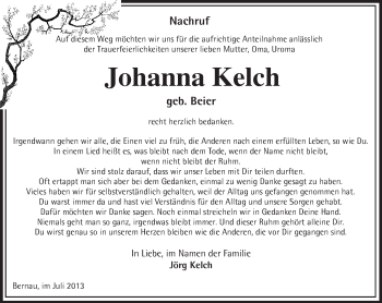 Traueranzeige von Johanna Kelch von Märkische Oderzeitung