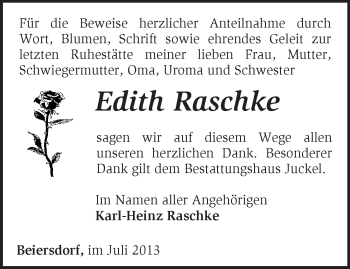 Traueranzeige von Edith Raschke von Märkische Oderzeitung