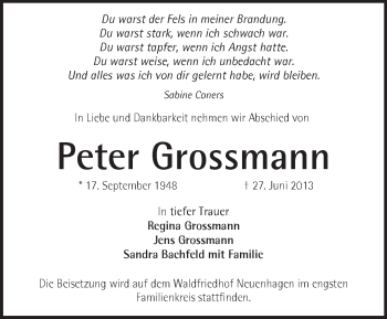 Traueranzeige von Peter Grossmann von Märkische Oderzeitung