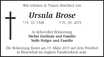 Traueranzeige von Ursula Brose von Märkische Oderzeitung