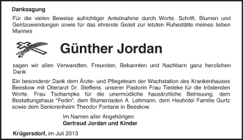 Traueranzeige von Günther Jordan von Märkische Oderzeitung