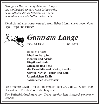 Traueranzeige von Guntram Lange von Märkische Oderzeitung