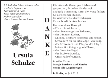 Traueranzeige von Ursula Schulze von Märkische Oderzeitung