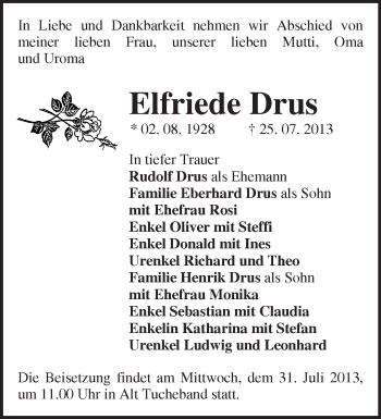 Traueranzeige von Elfriede Drus von Märkische Oderzeitung