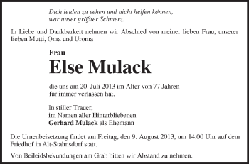 Traueranzeige von Else Mulack von Märkische Oderzeitung