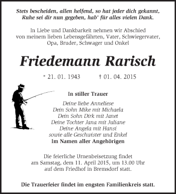 Traueranzeige von Friedemann Rarisch von Märkische Oderzeitung