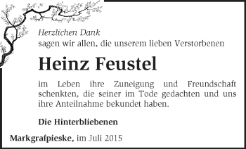 Traueranzeige von Heinz Feustel von Märkische Oderzeitung