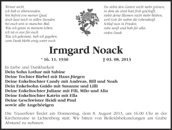 Traueranzeige von Irmgard Noack von Märkische Oderzeitung