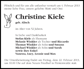 Traueranzeige von Christine Kiele von Märkische Oderzeitung