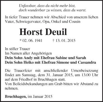 Traueranzeige von Horst Deuil von Märkische Oderzeitung