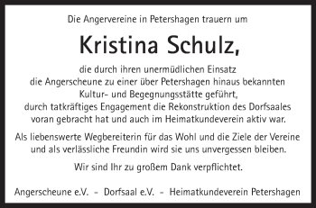 Traueranzeige von Kristina Schulz von Märkische Oderzeitung