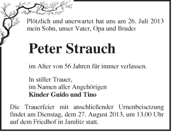 Traueranzeige von Peter Strauch von Märkische Oderzeitung