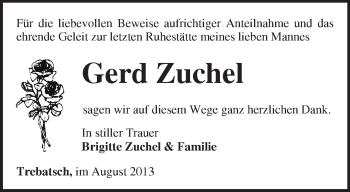 Traueranzeige von Gerd Zuchel von Märkische Oderzeitung